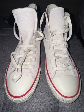 Converse White High Top Sneakers with Red Trim